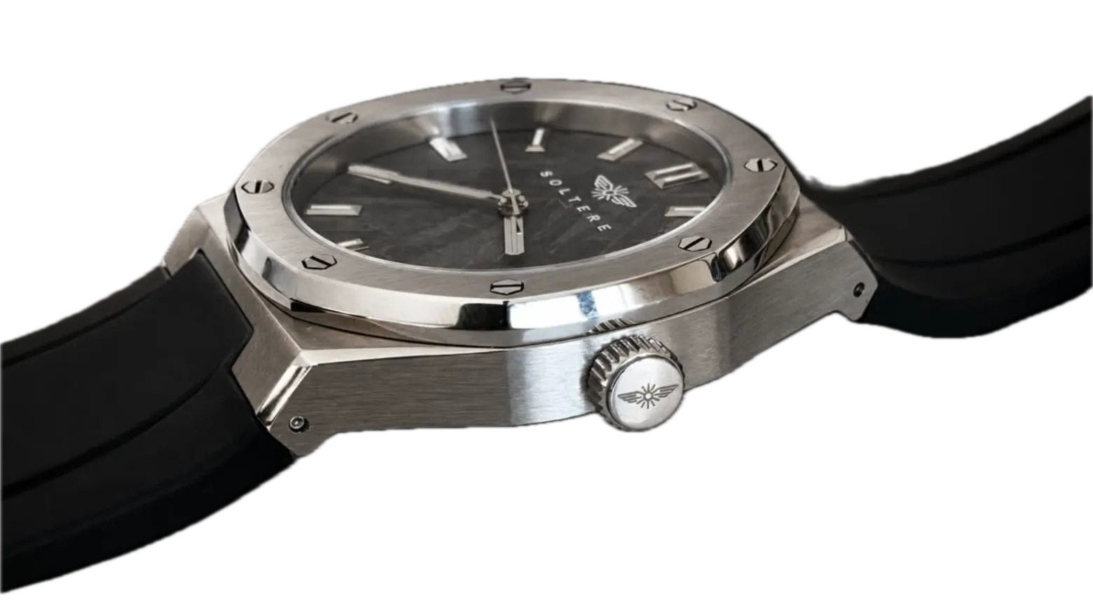 Soltere Visto case profile, brushed 316L steel, octagonal bezel